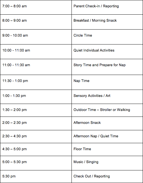 example of an infant daycare schedule