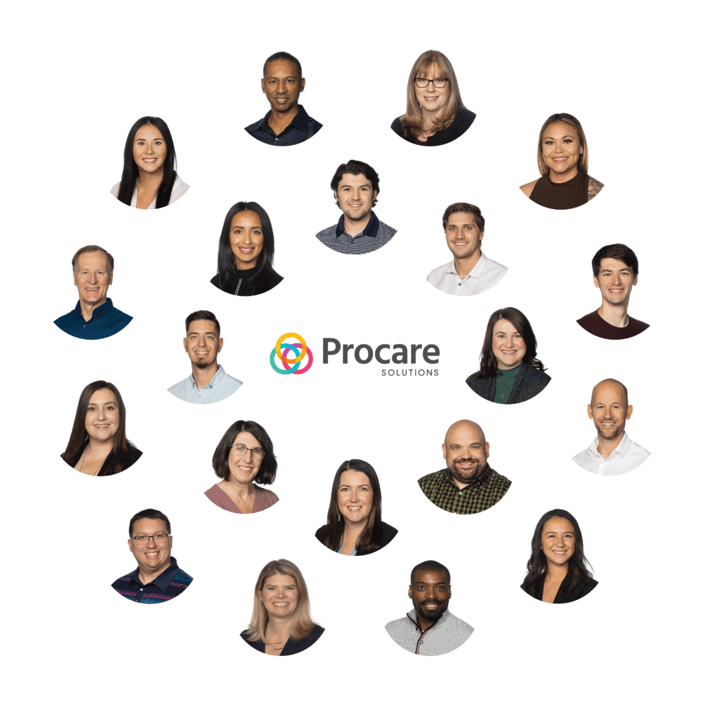 headshots of 20 Procare employees arranged in a circle