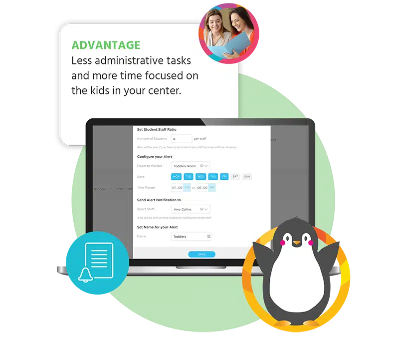 screenshot of Procare's after school management software below text that reads, "Less administrative tasks and more time focused on the kids in your center."