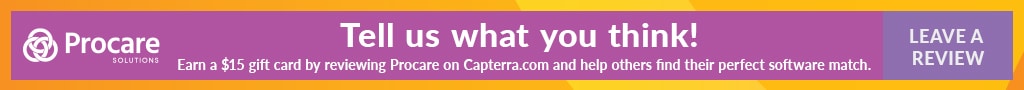 Banner that reads, "Tell us what you think! Earn a $!5 gift card by reviewing Procare on Capterra.com and help others find their perfect software match."
