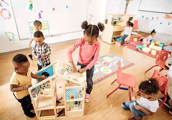 Children take part in parallel play at a child care center.