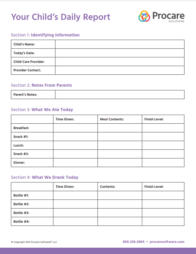 preview of the printable child care daily report template