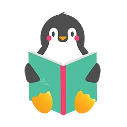 Illustration of Tucker the penguin reading a book