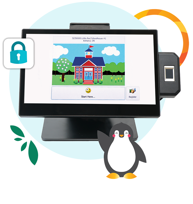 A photo of the Procare Touch with an illustration of Tucker the penguin below
