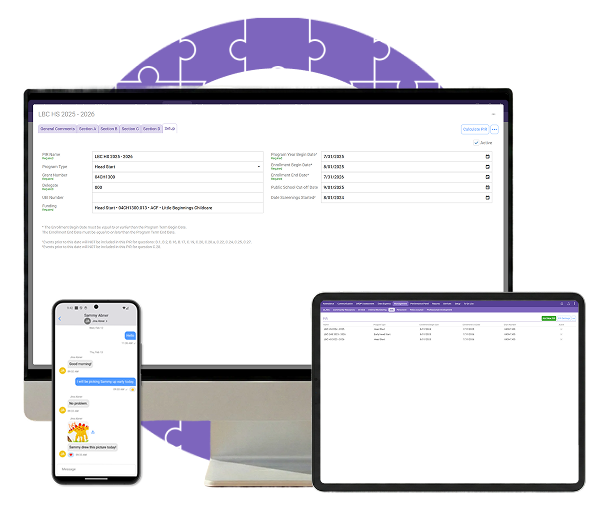 Screenshot of the PIR functionality in ChildPlus - shown on a PC, tablet, and smartphone.