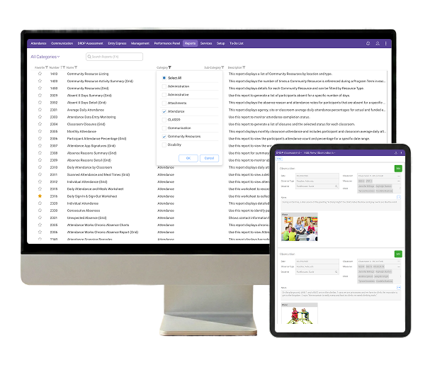 Screenshot of the customizable reports available in ChildPlus.