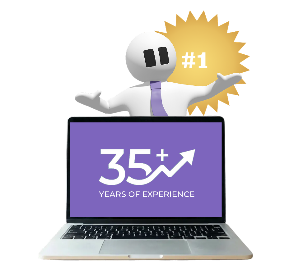 Image of Chip behind a computer that says, "35+ Years of Experience"